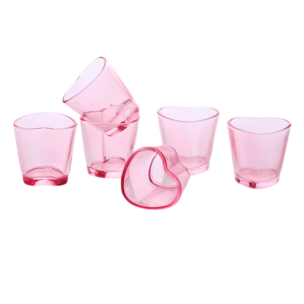 Transparent Shot Glasses Set - Elegant Heart-Shaped Design - Mineral Mug