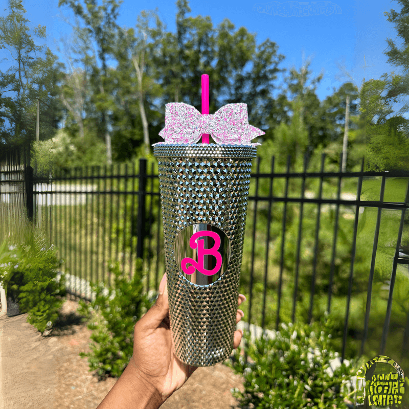 24Oz Studded Textured Tumbler With Straw And Decorative Bow - Mineral Mug