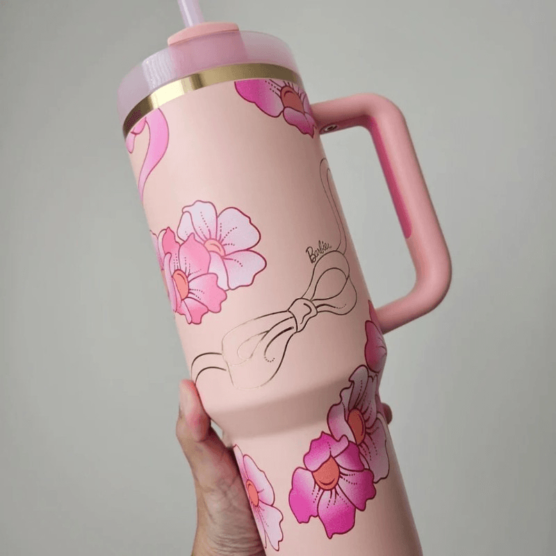 Floral Print Insulated Tumbler – Double Walled With Straw - Mineral Mug