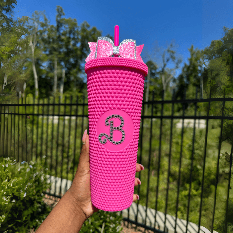 24Oz Studded Textured Tumbler With Straw And Decorative Bow - Mineral Mug