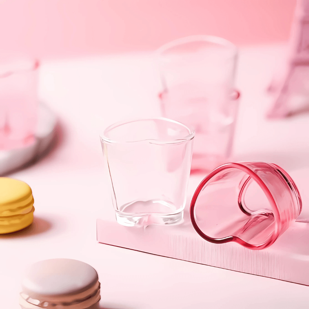 Transparent Shot Glasses Set - Elegant Heart-Shaped Design - Mineral Mug