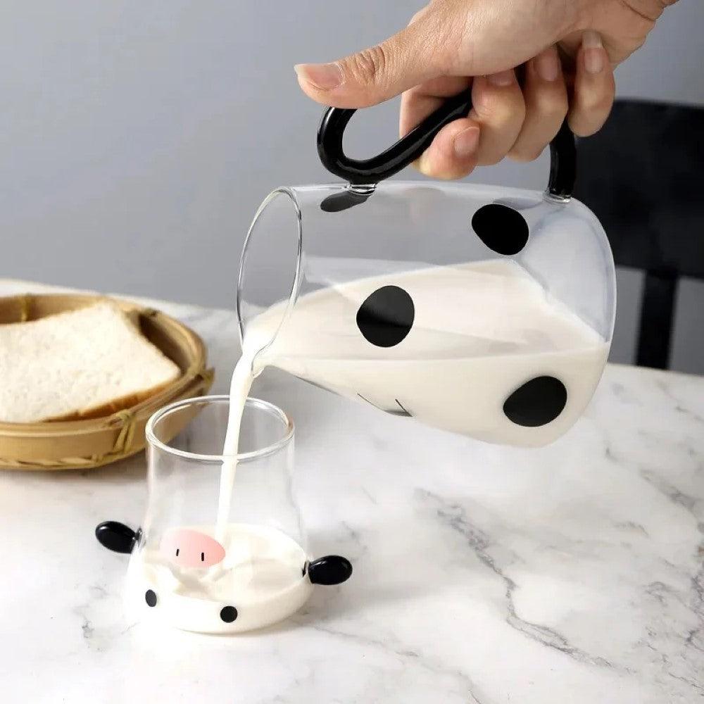 Cow Designed Glass Carafe – Functional for Everyday With Cup Set - Mineral Mug