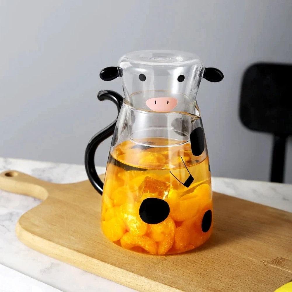 Cow Designed Glass Carafe – Functional for Everyday With Cup Set - Mineral Mug