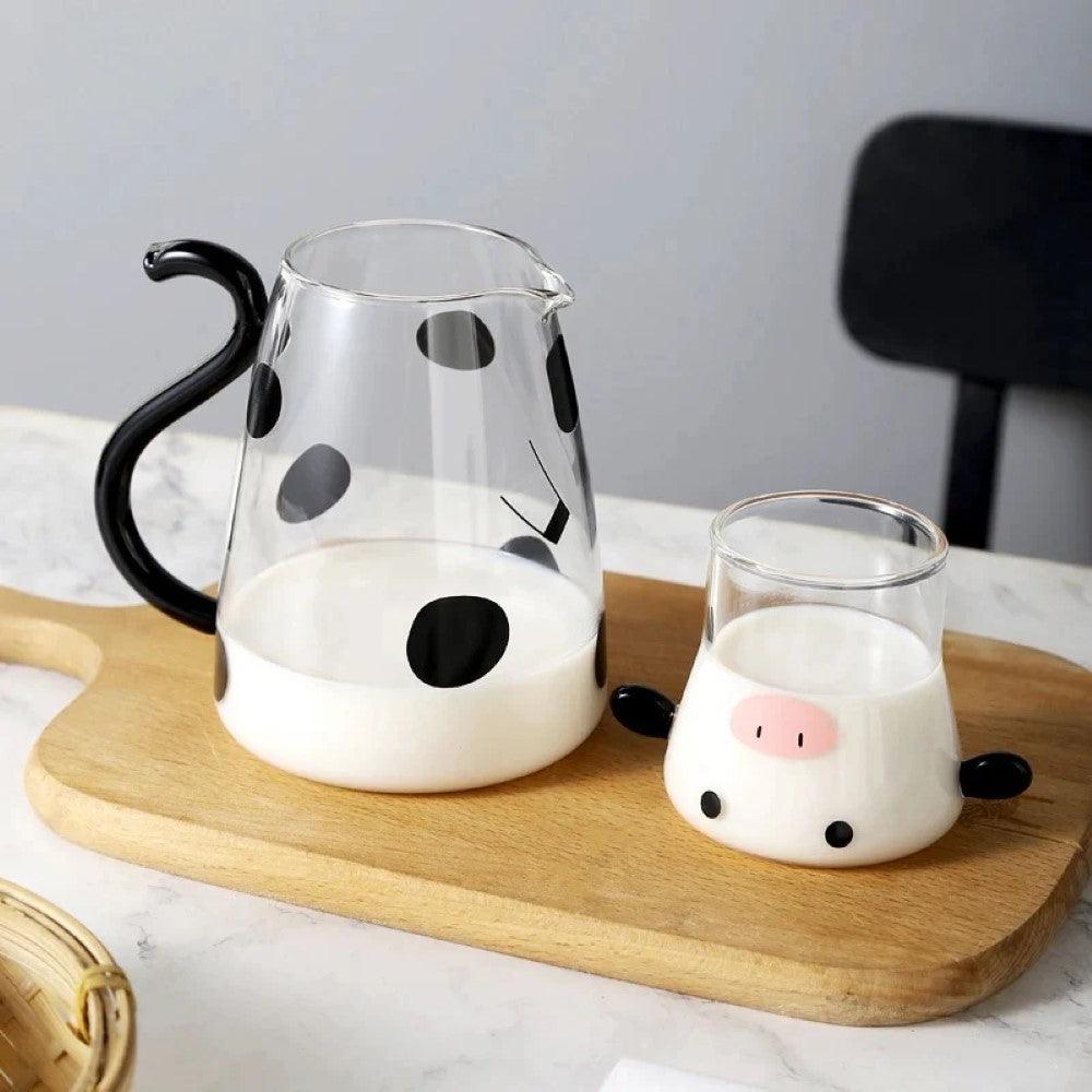 Cow Designed Glass Carafe – Functional for Everyday With Cup Set - Mineral Mug
