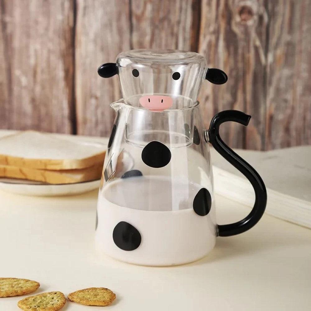 Cow Designed Glass Carafe – Functional for Everyday With Cup Set - Mineral Mug
