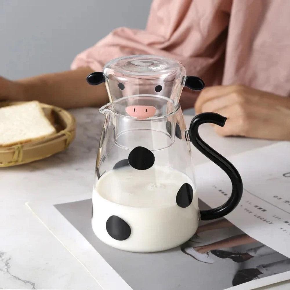 Cow Designed Glass Carafe – Functional for Everyday With Cup Set - Mineral Mug