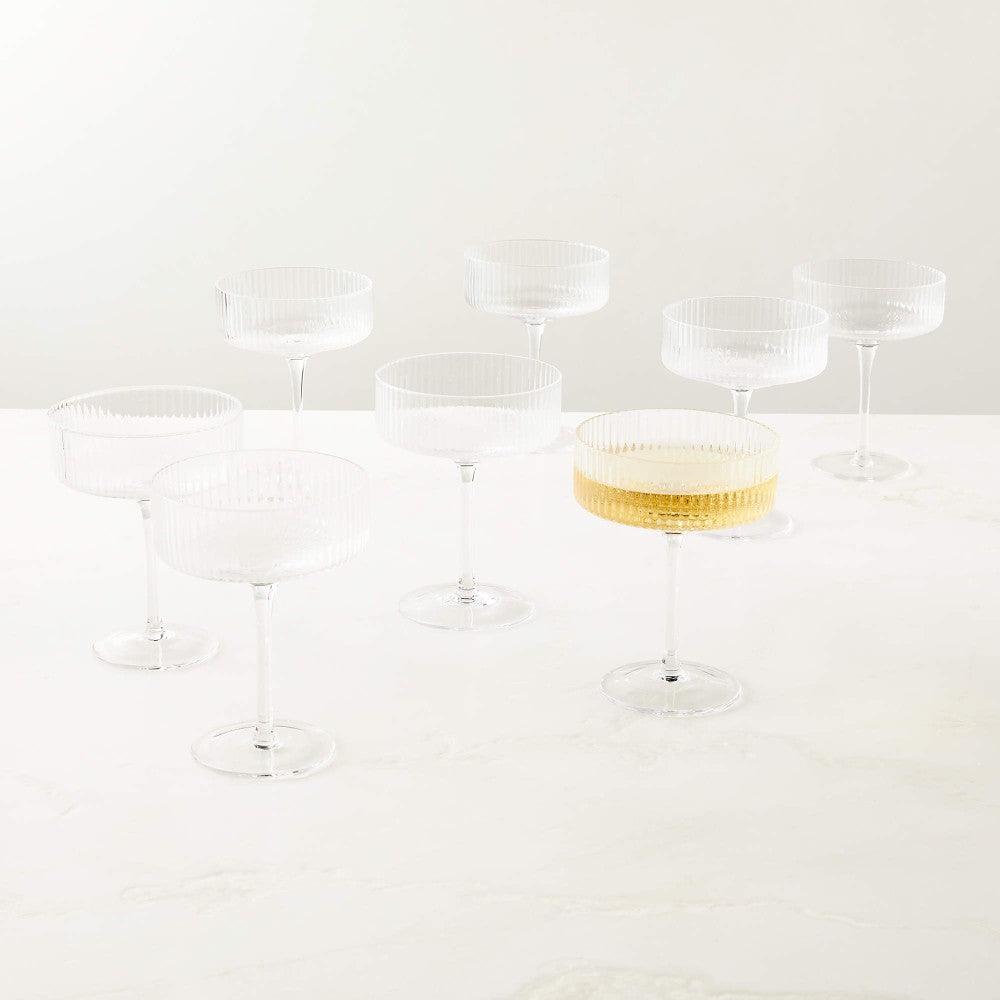 Textured Cocktail Glasses Set - Coupe Design with Optic Texture - Mineral Mug