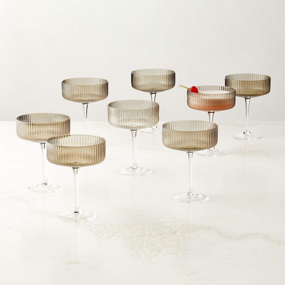 Textured Cocktail Glasses Set - Coupe Design with Optic Texture - Mineral Mug