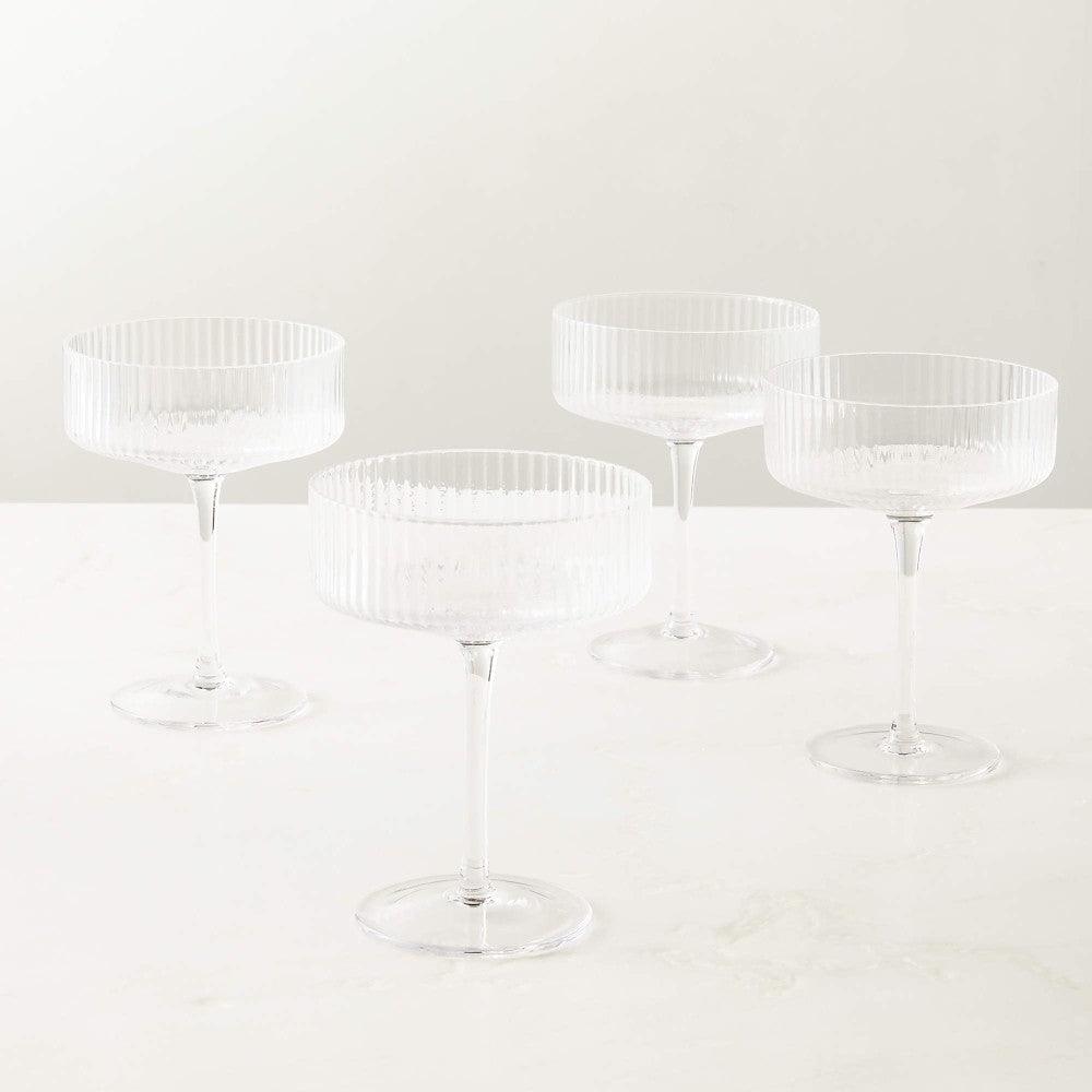Textured Cocktail Glasses Set - Coupe Design with Optic Texture - Mineral Mug