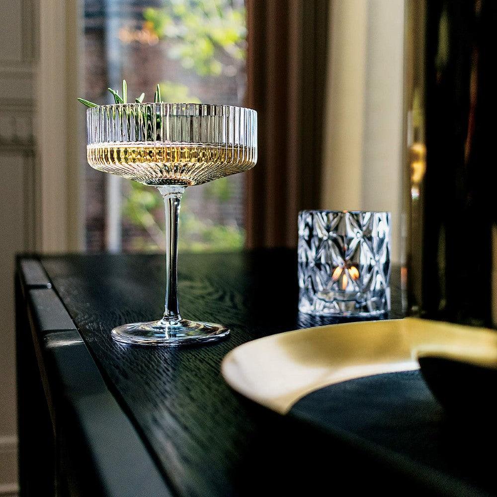 Textured Cocktail Glasses Set - Coupe Design with Optic Texture - Mineral Mug