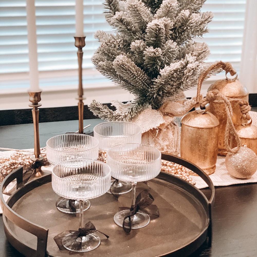 Textured Cocktail Glasses Set - Coupe Design with Optic Texture - Mineral Mug