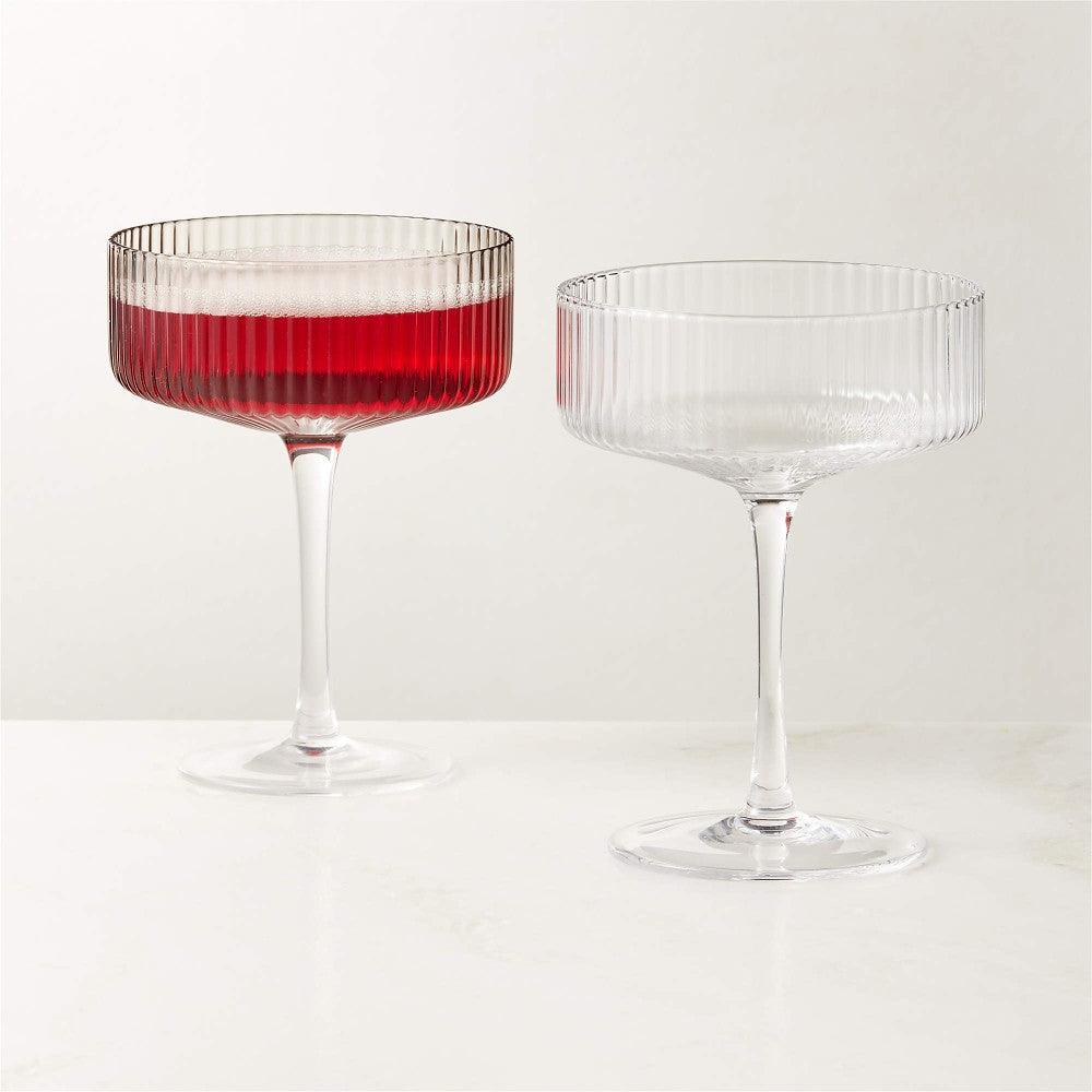 Textured Cocktail Glasses Set - Coupe Design with Optic Texture - Mineral Mug