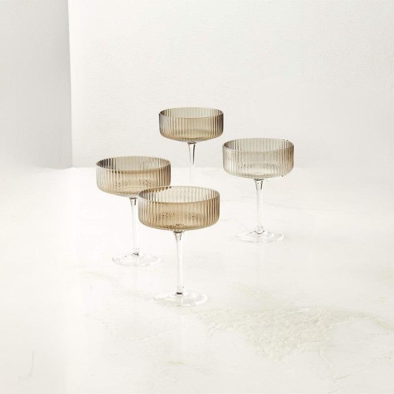 Textured Cocktail Glasses Set - Coupe Design with Optic Texture - Mineral Mug