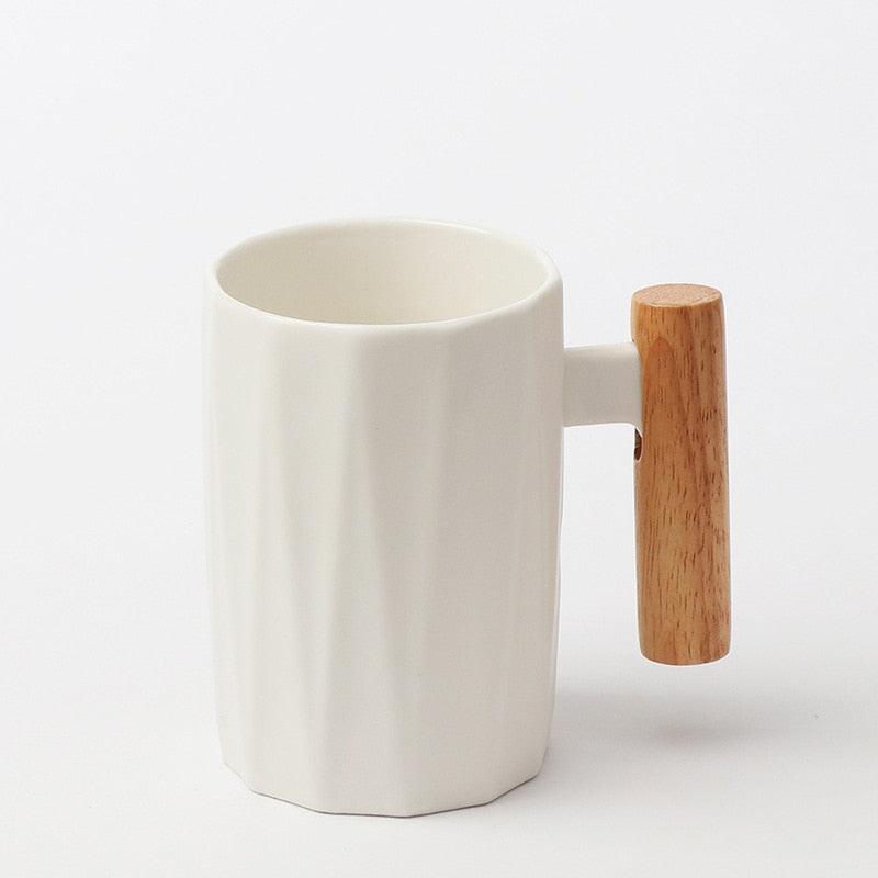 Wooden Handle Ceramic Mug - Minimalist and Heat Resistant - Mineral Mug