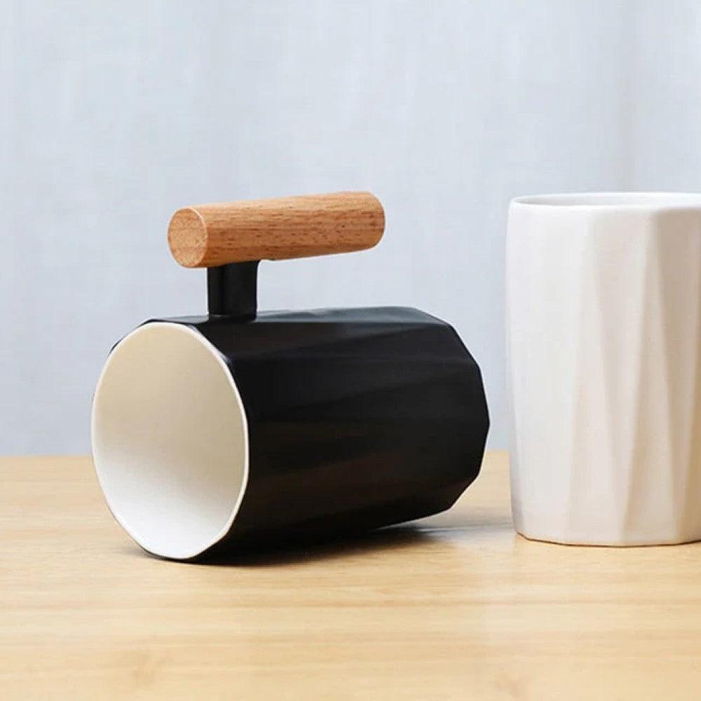 Wooden Handle Ceramic Mug - Minimalist and Heat Resistant - Mineral Mug