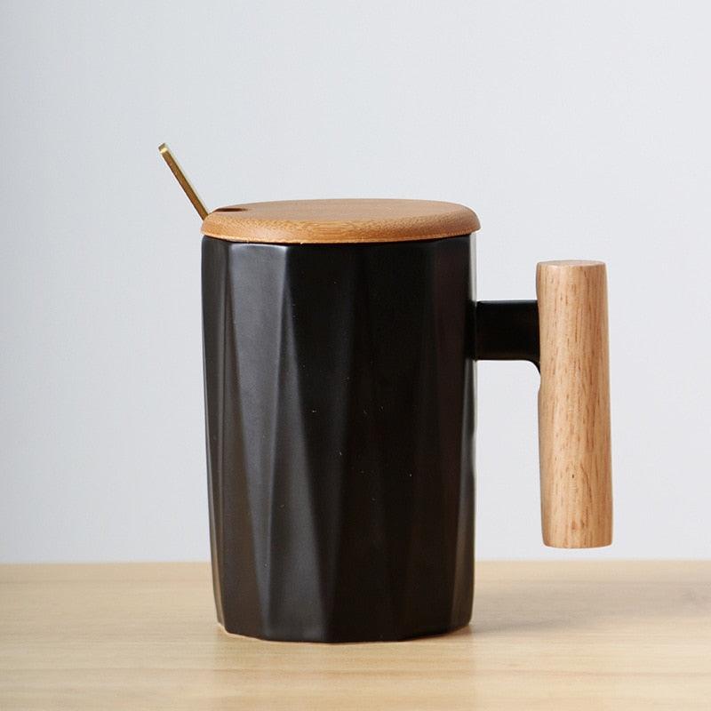 Wooden Handle Ceramic Mug - Minimalist and Heat Resistant - Mineral Mug
