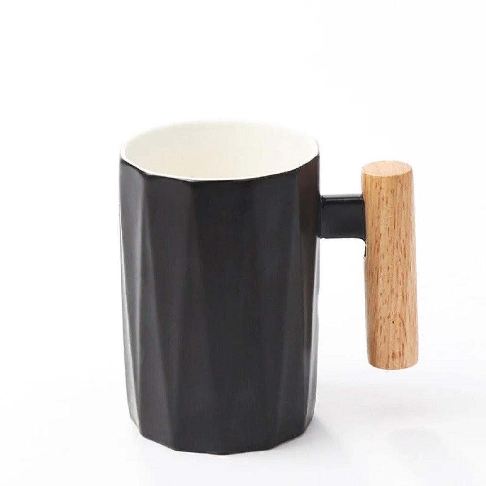 Wooden Handle Ceramic Mug - Minimalist and Heat Resistant - Mineral Mug
