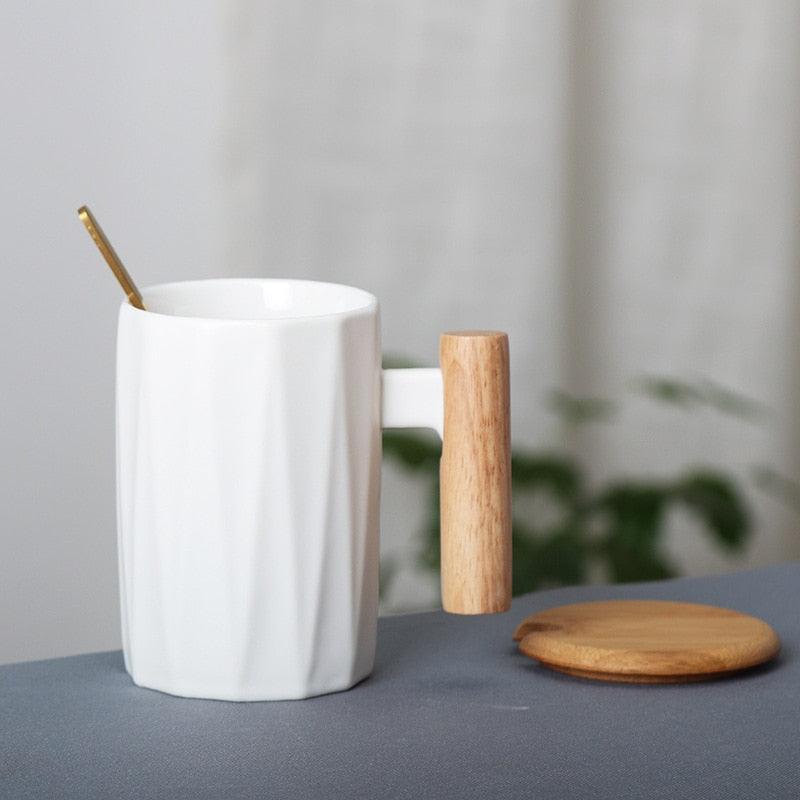 Wooden Handle Ceramic Mug - Minimalist and Heat Resistant - Mineral Mug