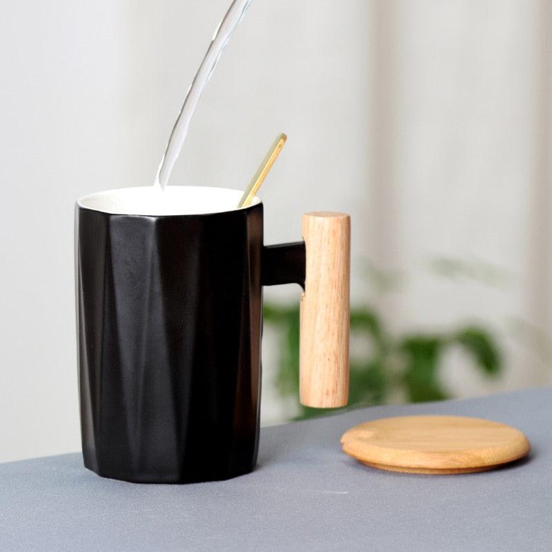 Wooden Handle Ceramic Mug - Minimalist and Heat Resistant - Mineral Mug