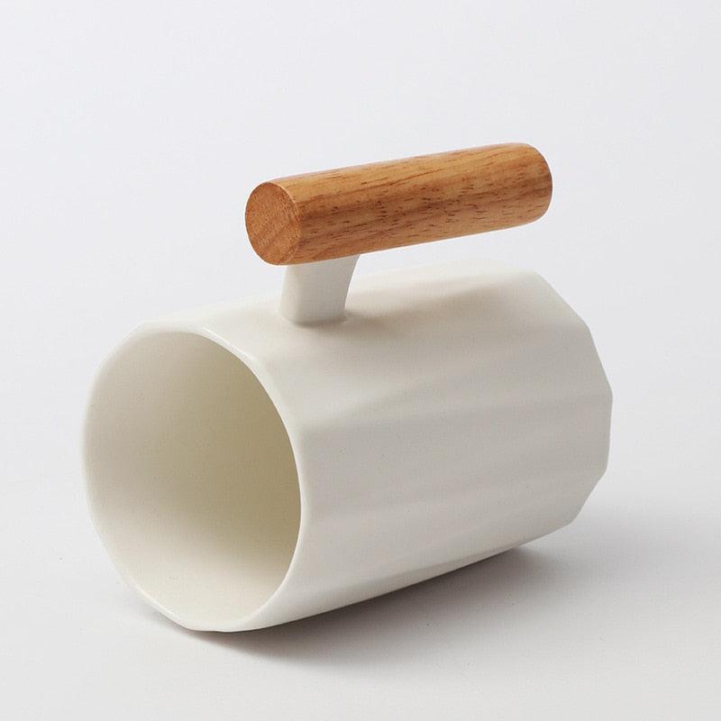 Wooden Handle Ceramic Mug - Minimalist and Heat Resistant - Mineral Mug