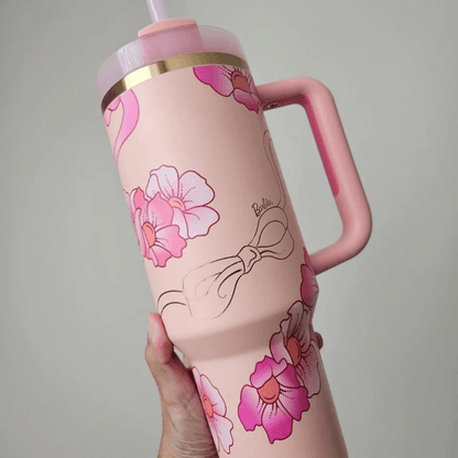 Floral Print Insulated Tumbler – Double Walled With Straw - Mineral Mug
