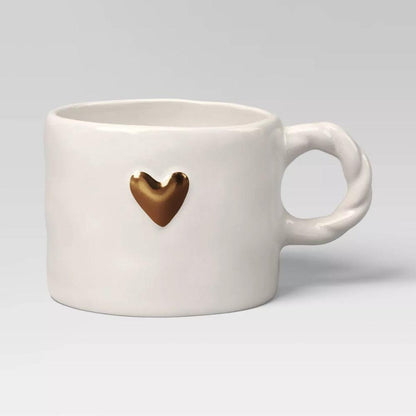 Stoneware Gold Embossed Mug - Cordate And Twisted Handle - Mineral Mug