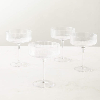 Textured Cocktail Glasses Set - Coupe Design with Optic Texture - Mineral Mug