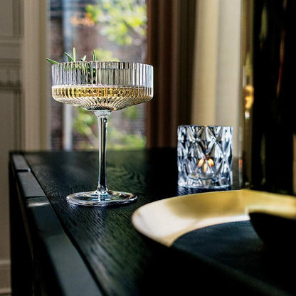 Textured Cocktail Glasses Set - Coupe Design with Optic Texture - Mineral Mug