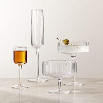 Textured Cocktail Glasses Set - Coupe Design with Optic Texture - Mineral Mug