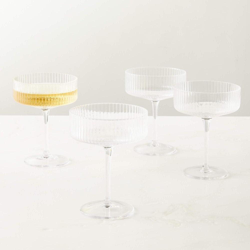 Textured Cocktail Glasses Set - Coupe Design with Optic Texture - Mineral Mug