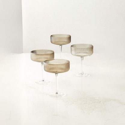 Textured Cocktail Glasses Set - Coupe Design with Optic Texture - Mineral Mug