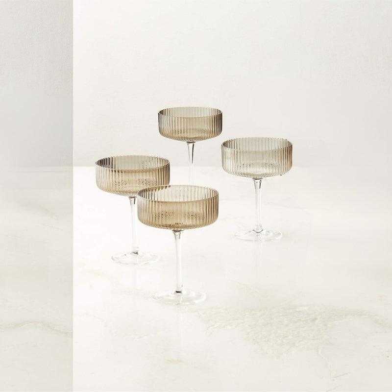 Textured Cocktail Glasses Set - Coupe Design with Optic Texture - Mineral Mug
