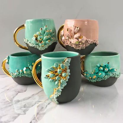 Aquamarine Design Crystal Patterned Geode Ceramic Mug - Mineral Mug