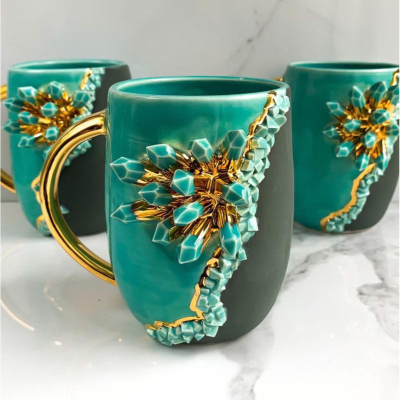 Aquamarine Design Crystal Patterned Geode Ceramic Mug - Mineral Mug